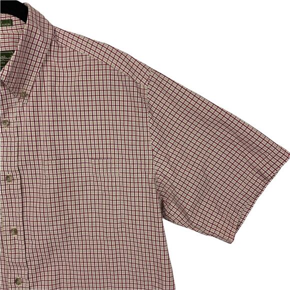 Eddie Bauer Red Plaid Short Sleeve 100% Cotton Button Up Shirt Size Large - Picture 4 of 5